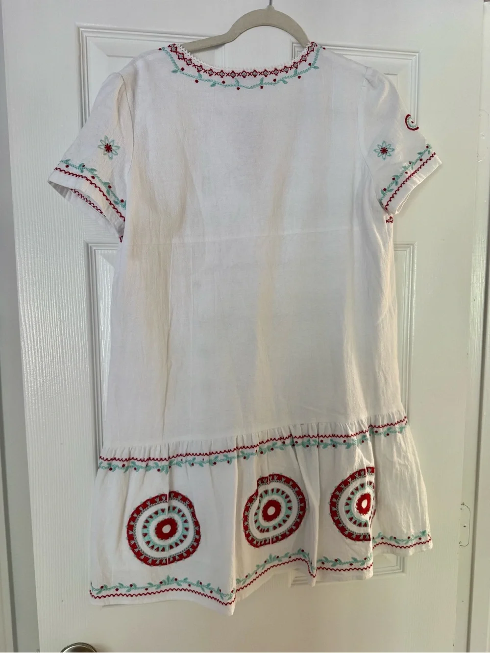 Tyler Boe White Mini Dress with Red & Aqua Embroidery - Picture 4 of 4